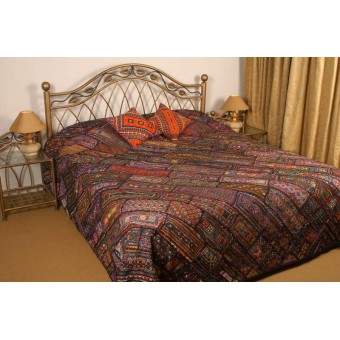 Dark Shade Bed Spread With Marvelous Patchwork